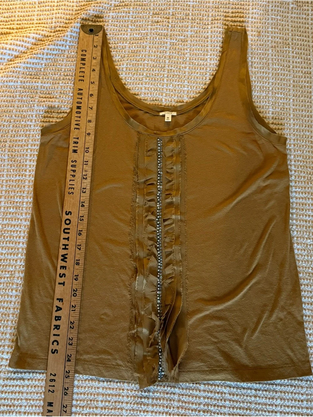 J. Crew Ruffle-Trim Tank with Center Bead Detail-Cotton and Silk